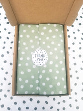 Load image into Gallery viewer, Sage green polka dot tissue paper