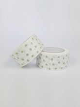 Load image into Gallery viewer, Sage green polka dot paper packaging tape - 50mm white