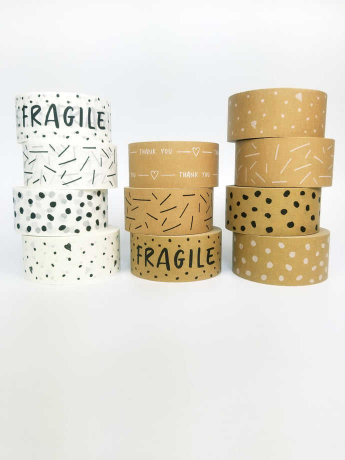 Pack of 6 eco-friendly patterned packaging tapes.
