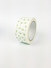 Load image into Gallery viewer, Sage green polka dot paper packaging tape - 50mm white