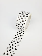 Load image into Gallery viewer, Black hearts paper packaging tape - 50mm white