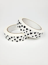 Load image into Gallery viewer, Black hearts on white tape - 25mm