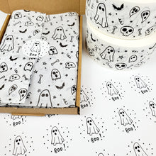 Load image into Gallery viewer, Halloween stickers - ghost design made from 100% recycled paper