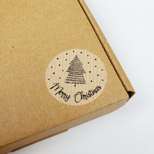 Load image into Gallery viewer, 'Merry Christmas' stickers with Christmas tree design made from Kraft brown paper