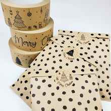 Load image into Gallery viewer, 'Merry Christmas' stickers with Christmas scene design made from Kraft brown paper