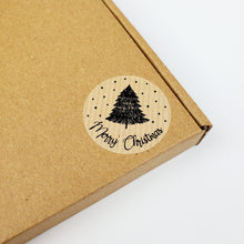 Load image into Gallery viewer, 'Merry Christmas' stickers with Christmas tree design made from Kraft brown paper