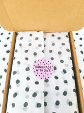 Load image into Gallery viewer, 'Handmade With Love' spotty stickers made from 100% recycled paper