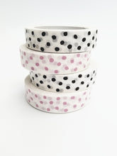 Load image into Gallery viewer, Spotty paper packaging tape - pink on white tape - 25mm

