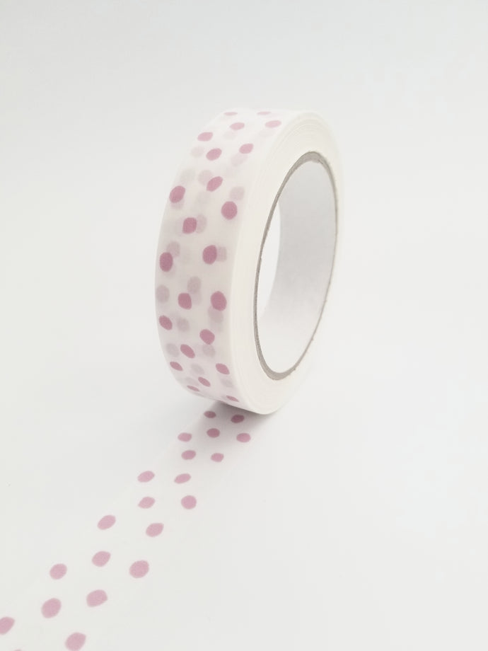 Spotty paper packaging tape - pink on white tape - 25mm