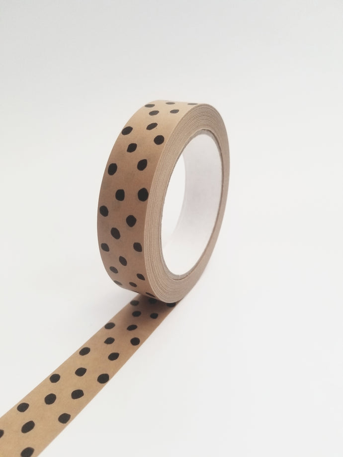 Spotty paper packaging tape - black on brown paper - 25mm