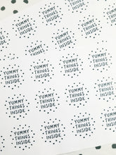 Load image into Gallery viewer, &#39;Yummy Things Inside&#39; spotty stickers made from 100% recycled paper.
