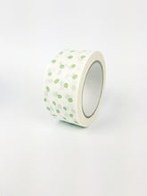 Load image into Gallery viewer, Sage green polka dot paper packaging tape - 50mm white

