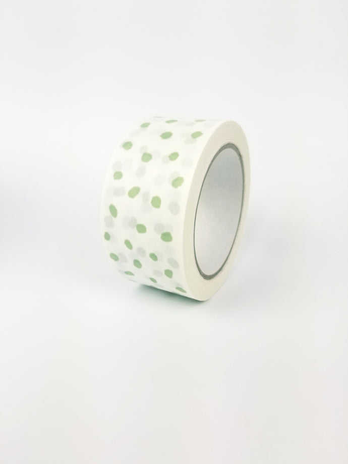 Sage green polka dot paper packaging tape - 50mm white
