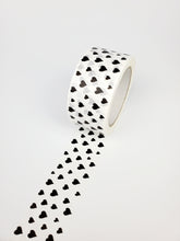 Load image into Gallery viewer, Black hearts paper packaging tape - 50mm white
