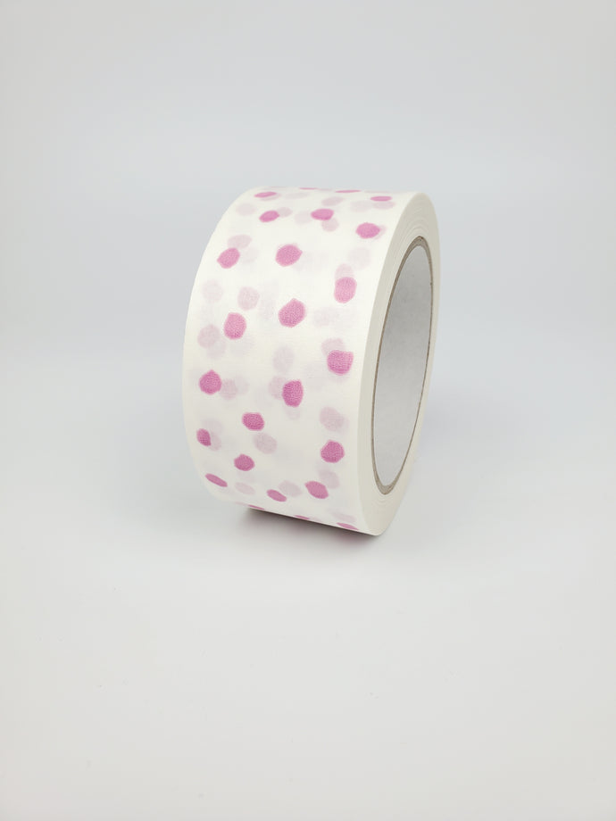 Pink polka dot paper packaging tape - 50mm white