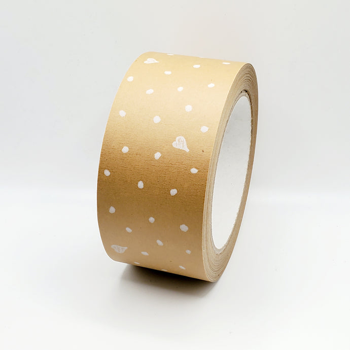 Hearts & spots paper packaging tape - 50mm brown