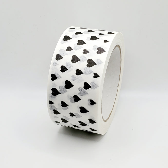 Black hearts paper packaging tape - 50mm white