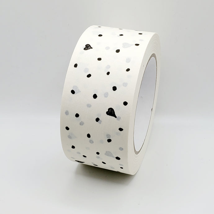 Hearts & spots paper packaging tape - 50mm white