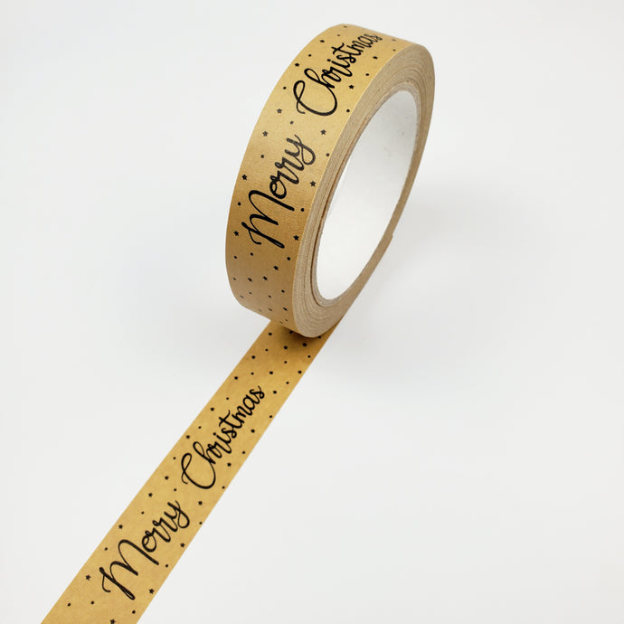 Merry Christmas brown paper tape - 25mm
