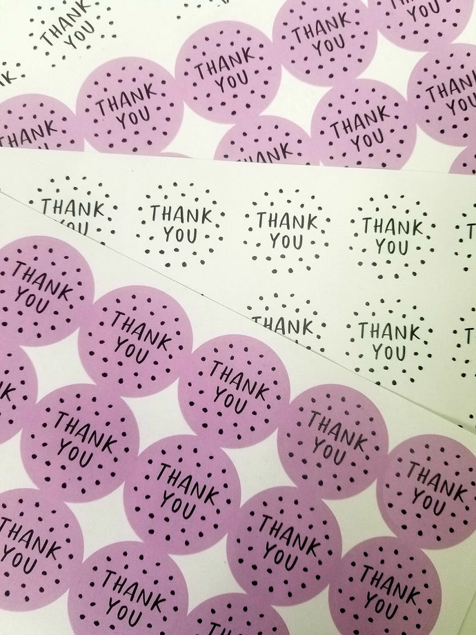 'Thank You' spotty stickers made from 100% recycled paper.