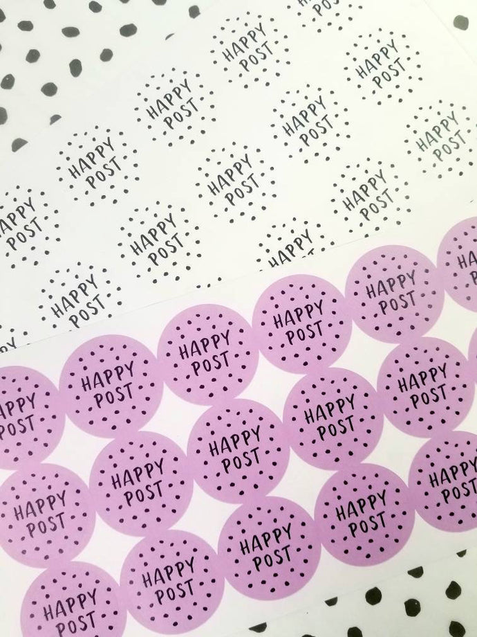 'Happy Post' spotty stickers made from 100% recycled paper.
