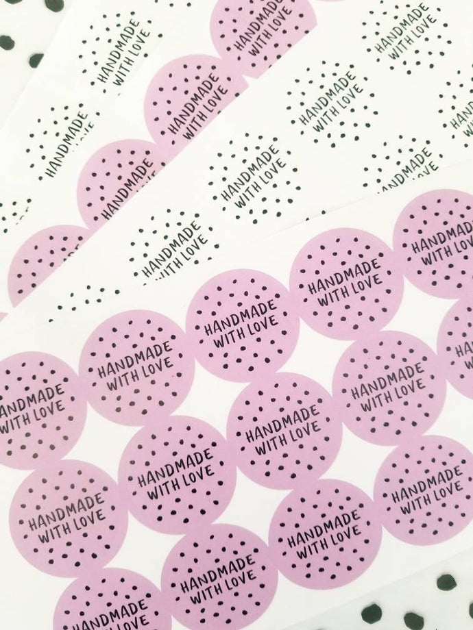 'Handmade With Love' spotty stickers made from 100% recycled paper